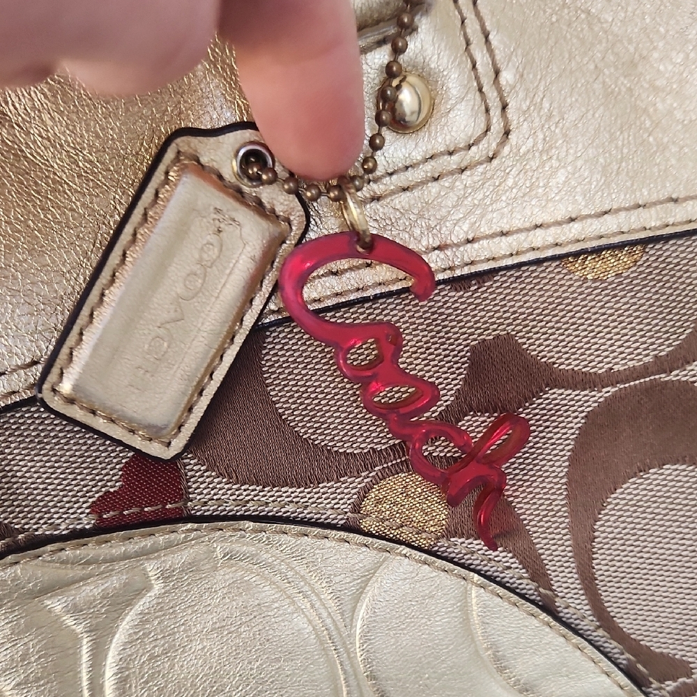 Coach Brown Signature Tote with Metallic Gold Trim - Picture 6 of 16